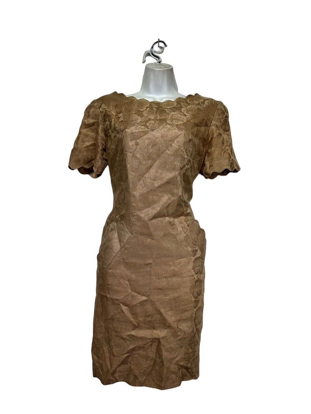 gillian petites linen scalloped edge gold dress size 8